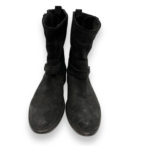 BELSTAFF Black Suede Bedford Buckle Accents Mid Calf Moto Booties Boots 36.5 - Picture 4 of 8